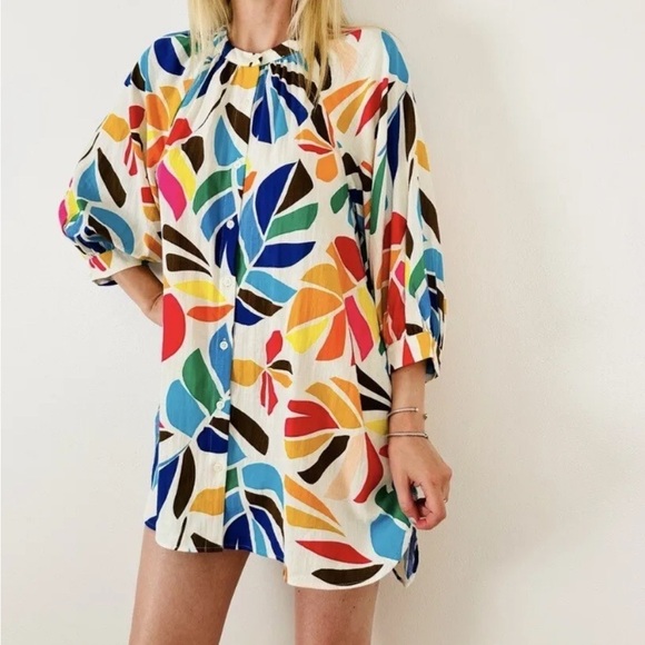 Tabitha Brown mumu style button down tunic dress multicolor coastal grandma - Picture 3 of 8